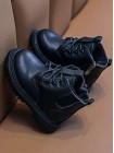 Детские зимние ботинки на шнуровке черные